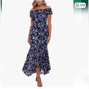 Xscape Navy and Cream Floral Dress